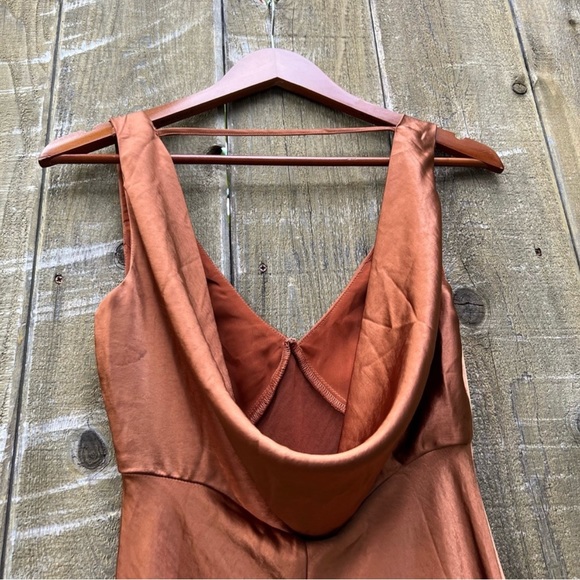 Copper Satin Cowl Back Midi Slip Dress 🌿 - Picture 8 of 14